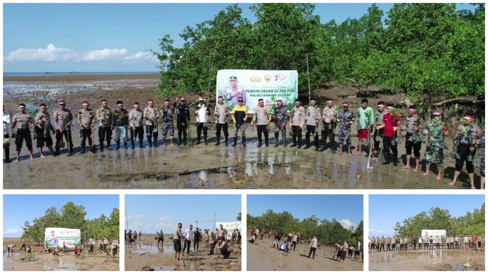 Jaga Kelestarian Alam, Polres Konawe Selatan Tanam 200 Bibit Mangrove di Palangga Selatan