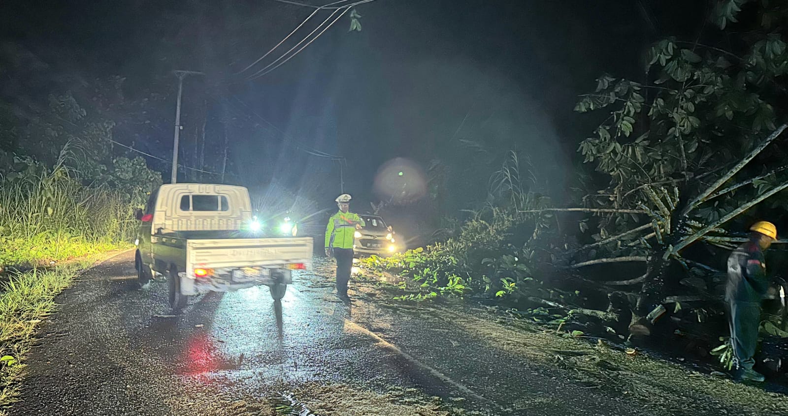 Respons Cepat, Polres Konawe Selatan Evakuasi Pohon Tumbang yang Tutup Jalan