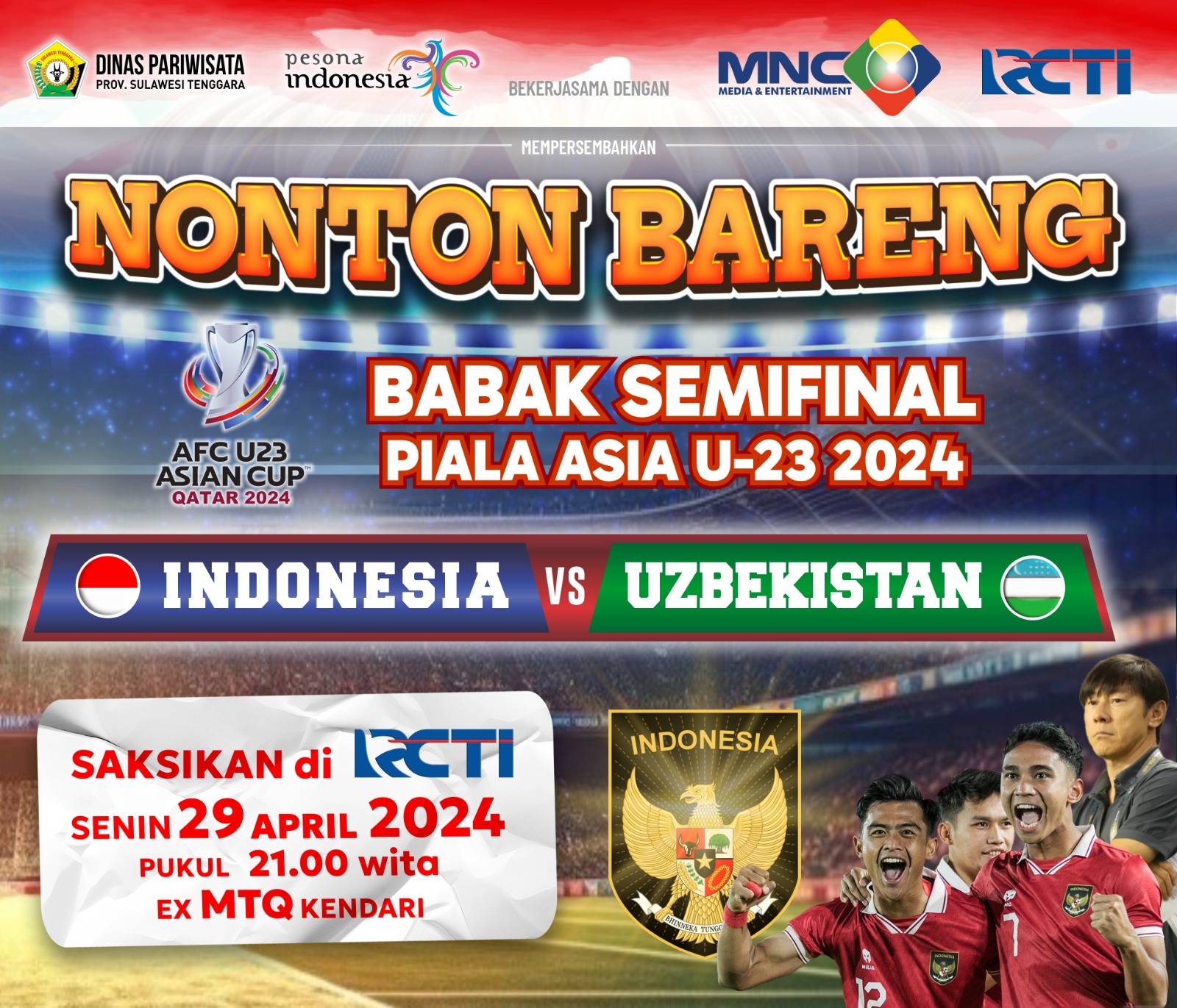 Pemprov Sulawesi Tenggara Gelar Nobar Semifinal AFC U-23 Indonesia vs Uzbekistan, Ini Lokasinya