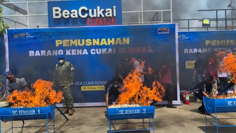 Bea Cukai Kendari Musnahkan Jutaan Batang Rokok Ilegal dan MMEA Senilai Rp4,55 Miliar