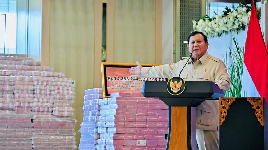 Presiden Prabowo Saksikan Penyerahan Uang Pengganti Kerugian Negara Rp13,25 Triliun dari Kasus Korupsi Ekspor CPO