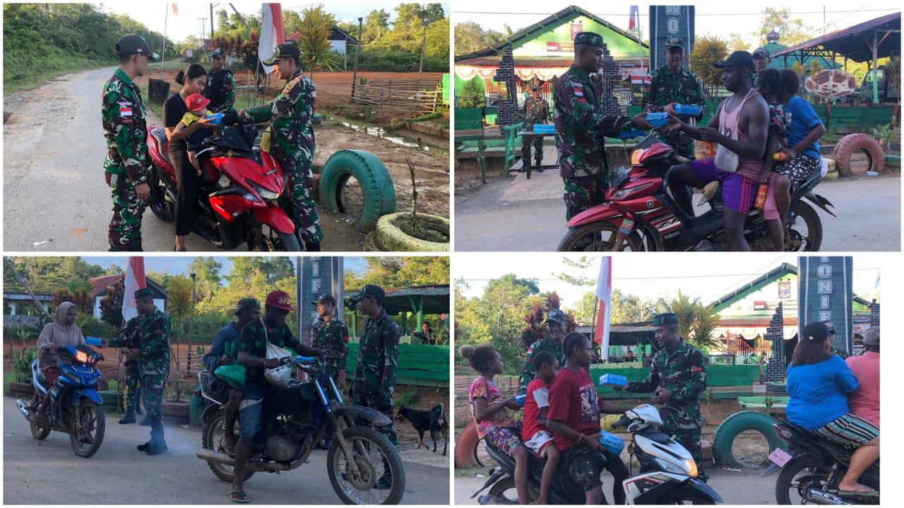 Satgas Pamtas RI-PNG Yonif 725/Woroagi Pos Koki B/Mindiptana Berbagi Takjil