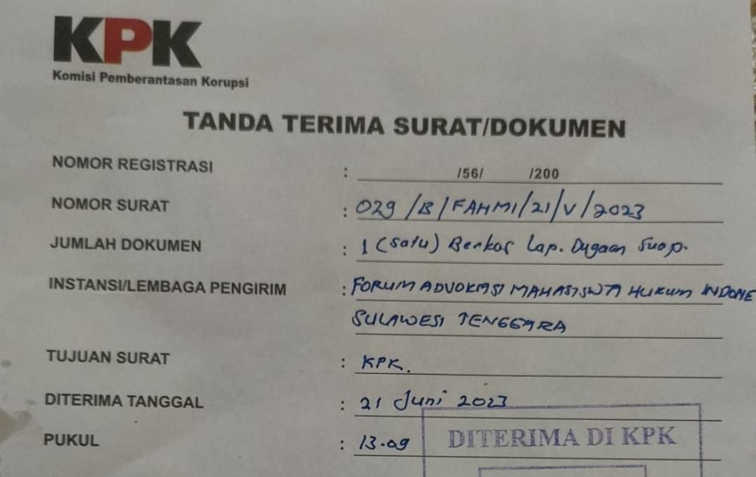 Dugaan Suap, Plt Bupati Koltim dan Puluhan Anggota DPRD di Laporkan ke KPK