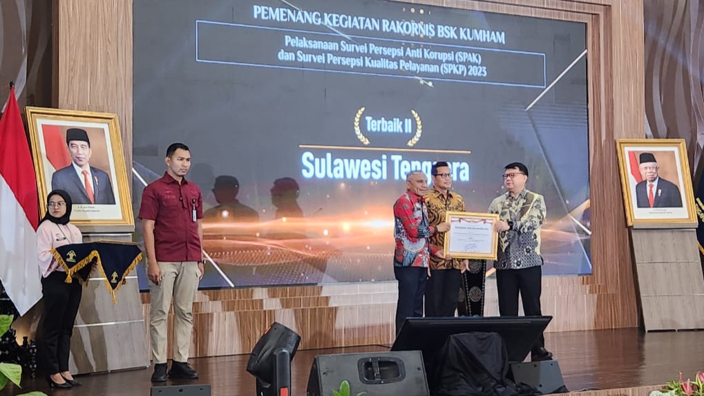 Kemenkumham Sultra Raih Penghargaan Terbaik II Kategori Pelaksanaan SPAK dan SPKP 2023