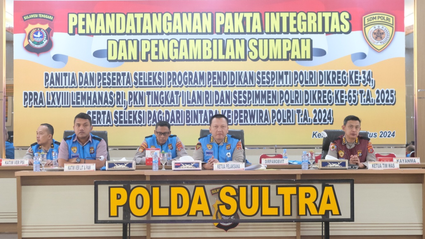 Ratusan Peserta Seleksi Dikbangti, Dikbangmen dan PAG Polda Sultra Gelar Penandatanganan Pakta Integritas