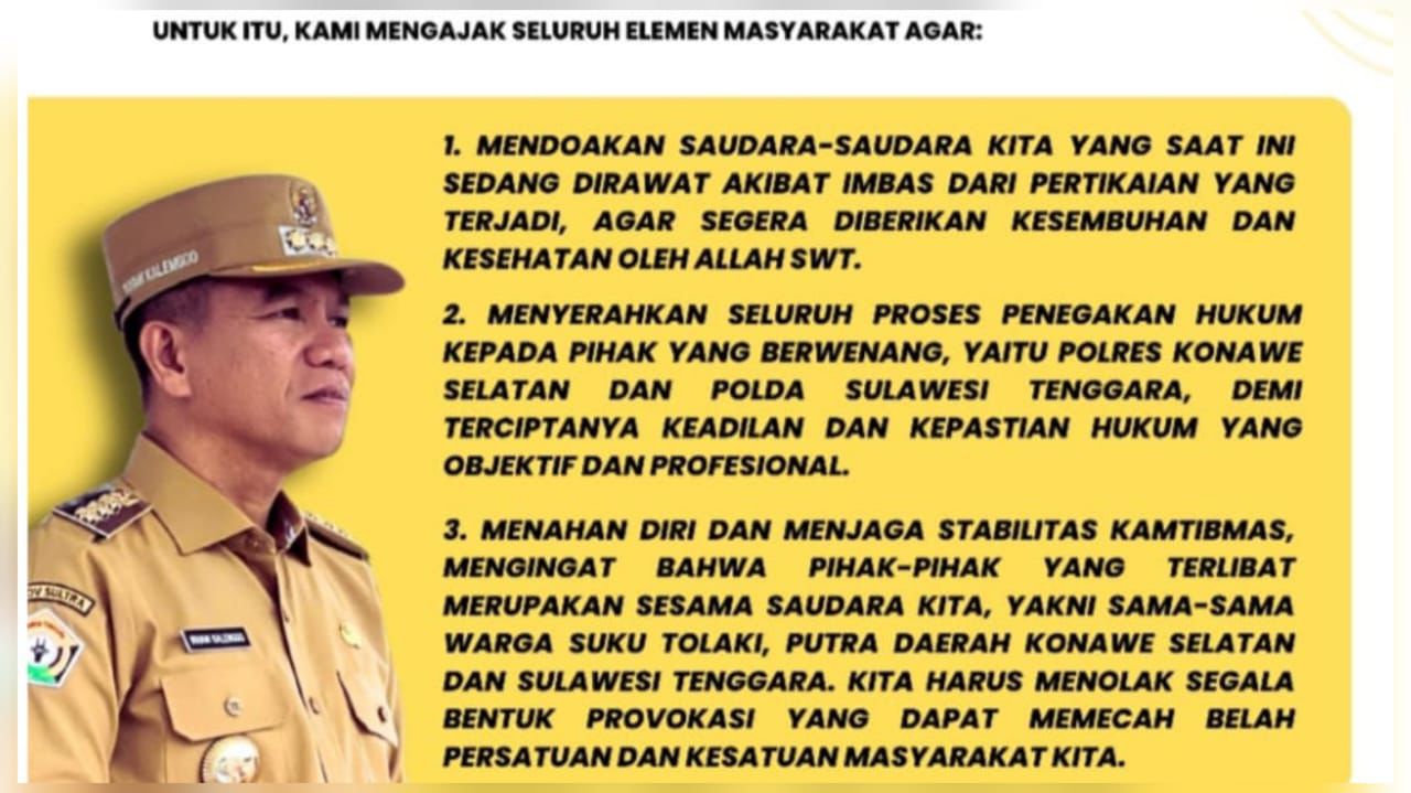 Pasca Konflik di Angata, Bupati Konawe Selatan Imbau Masyarakat Junjung Tinggi Nilai Persaudaraan