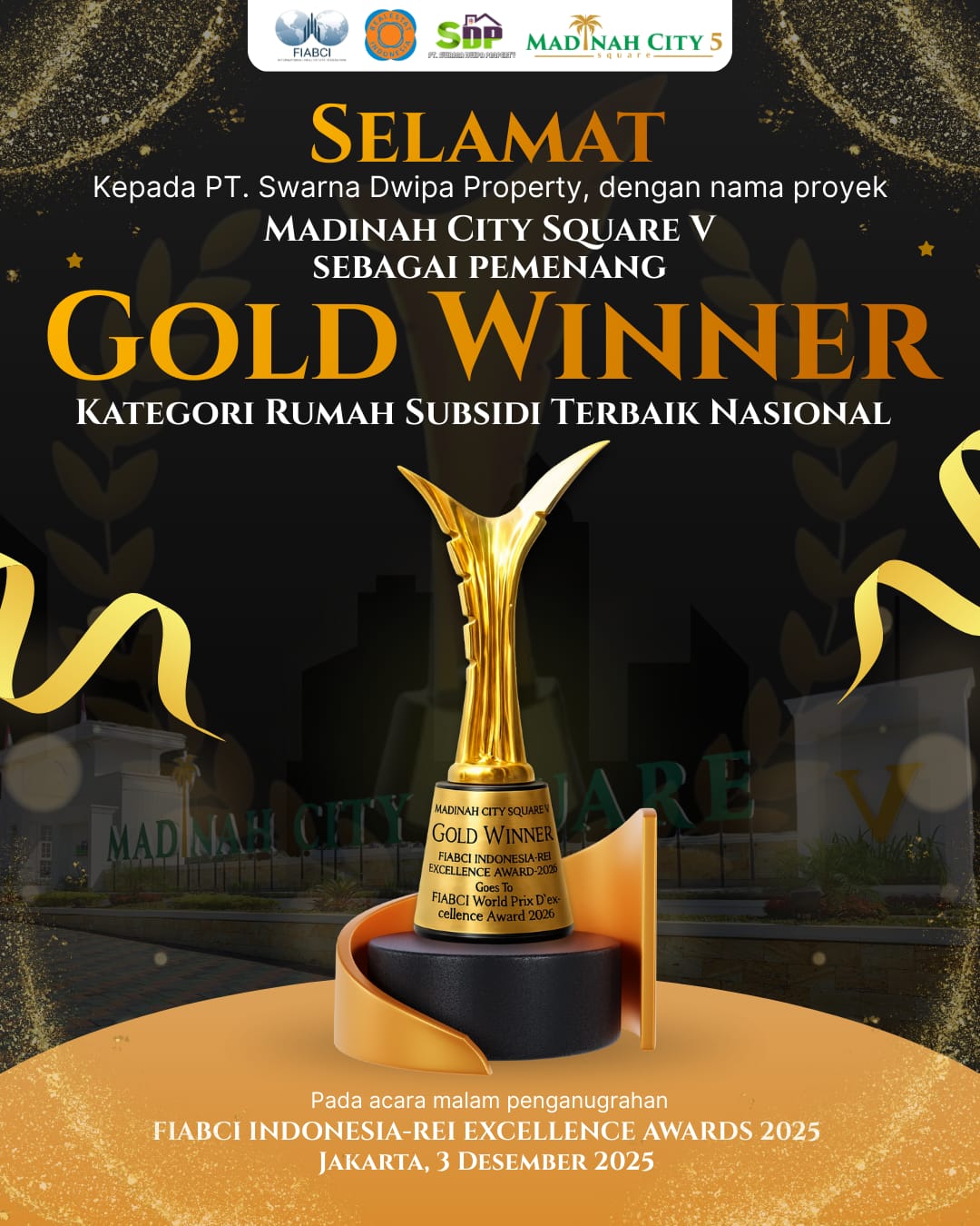Harumkan Nama Sultra, PT Swarna Dwipa Property Sabet Gold Winner Kategori Rumah Subsidi Terbaik Nasional 2025