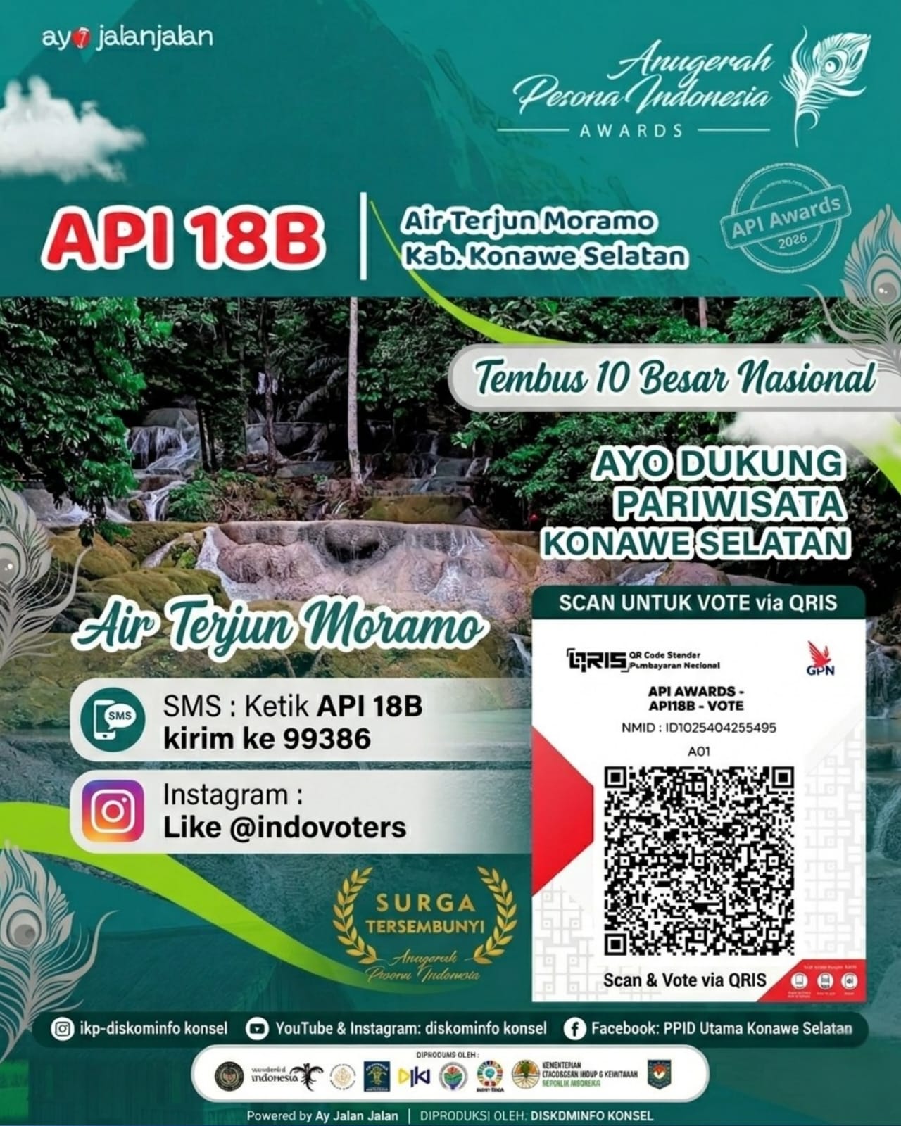 Ayo Dukung, Air Terjun Moramo Masuk Nominasi API Awards 2026, Ini Cara Votingnya