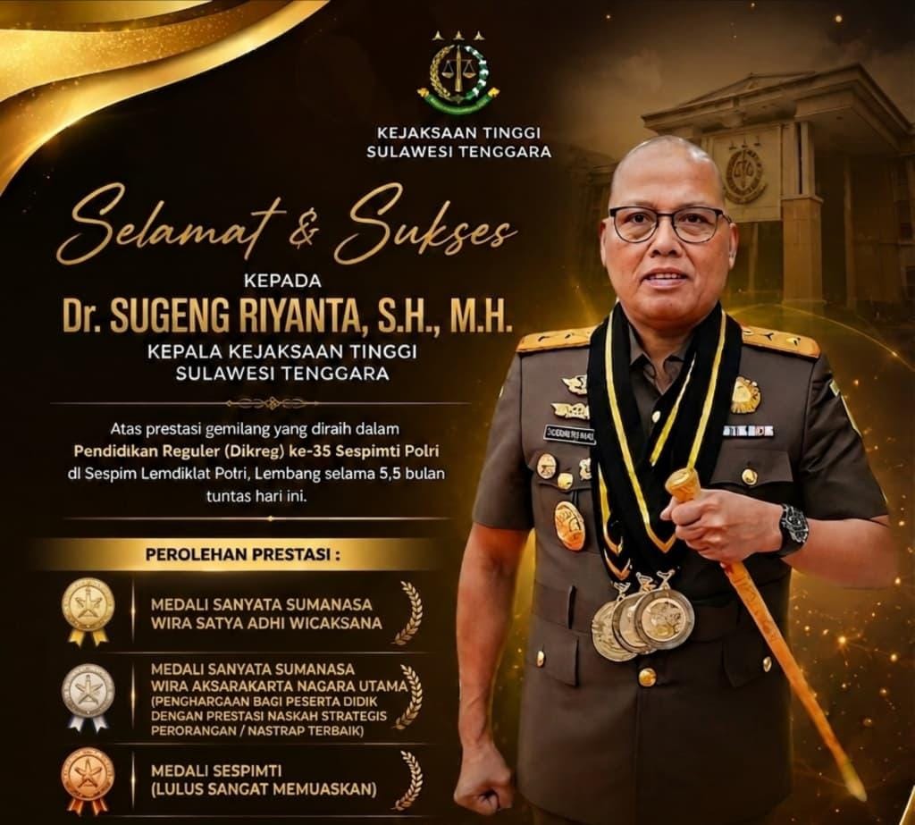 Tuntaskan Sespimti Polri Dikreg 35, Kajati Sultra Dr. Sugeng Riyanta Raih Tiga Penghargaan