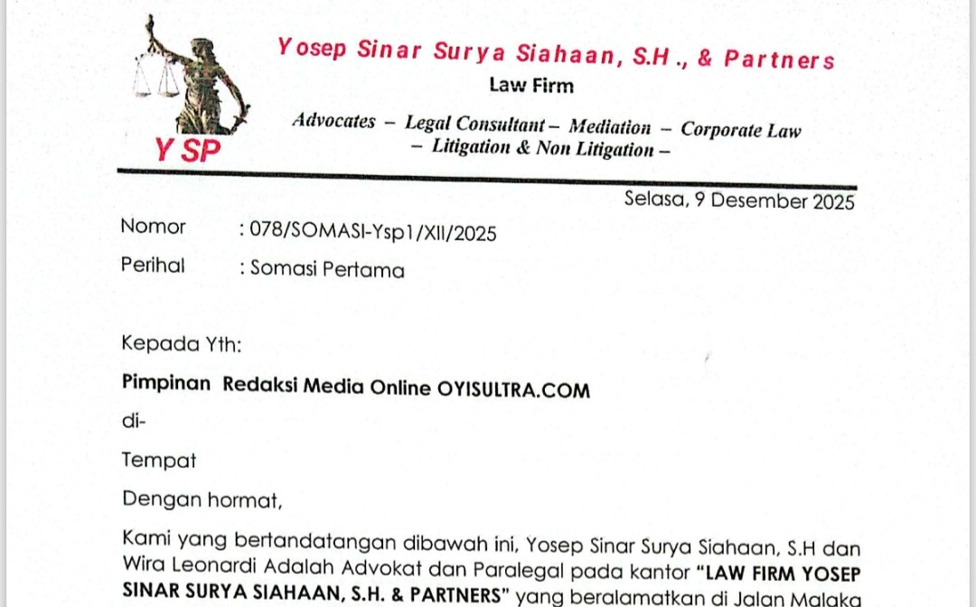 HAK JAWAB & PERMOHONAN MAAF REDAKSI OYISULTRA.COM